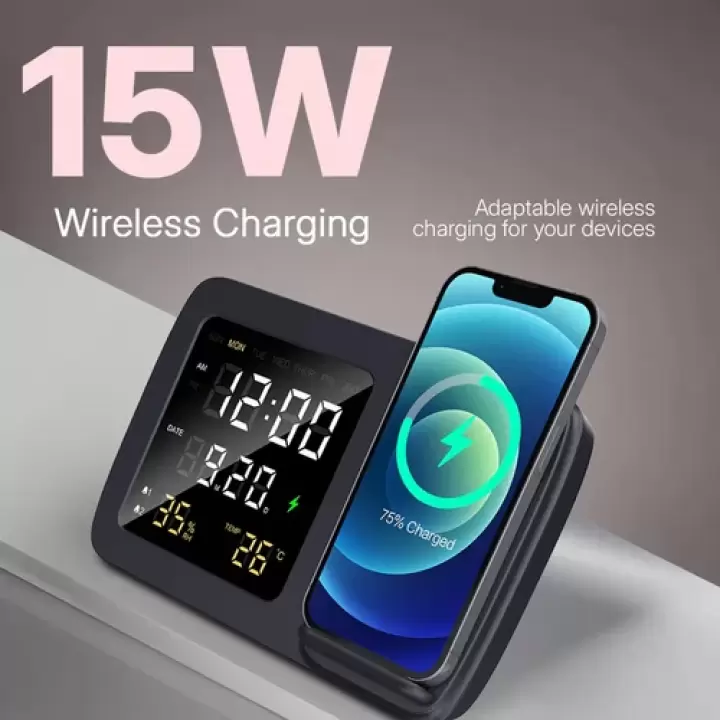 Shimmer wireless charger with clock