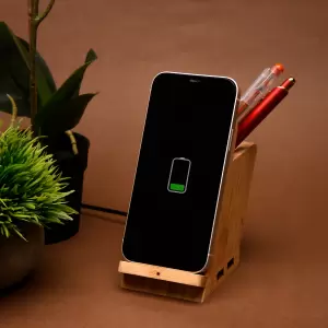 Maple 15w wireless charger & usb hub with pen stand