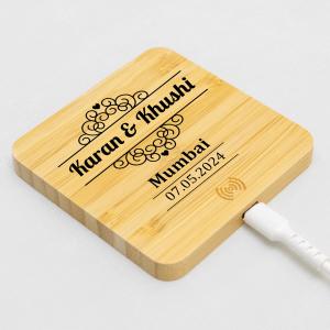 Pine 15w square bamboo wireless charger with usb hub