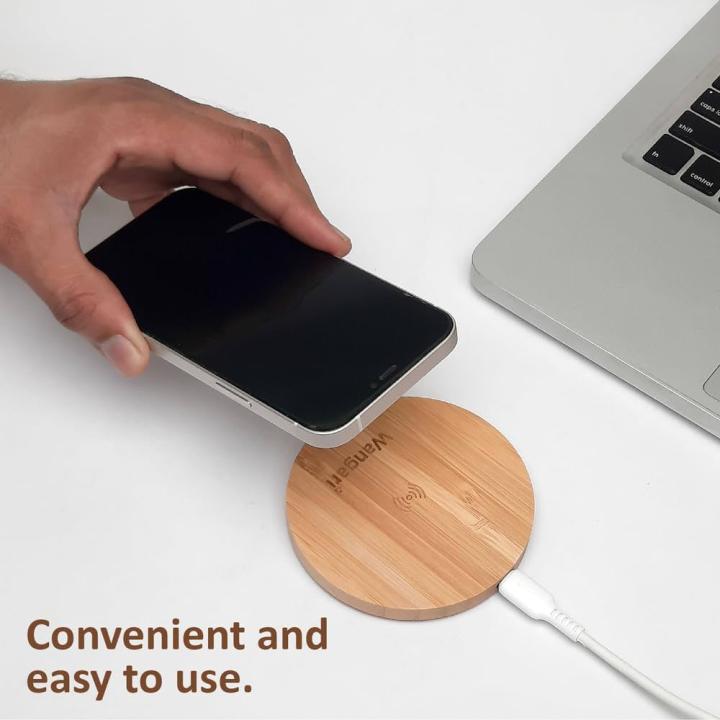 Olive 15w round wireless bamboo charger